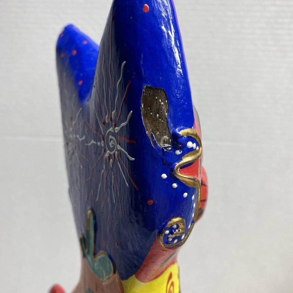 Hand-Painted Wooden Cat Figure Multicolor Folk Art Sculpture - Picture 6 of 14
